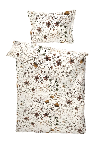 Billede af Turiform sengetøj - 140x220 cm - Tilde Beige - 100% bomuldssatin sengesæt - Blomstret sengetøj